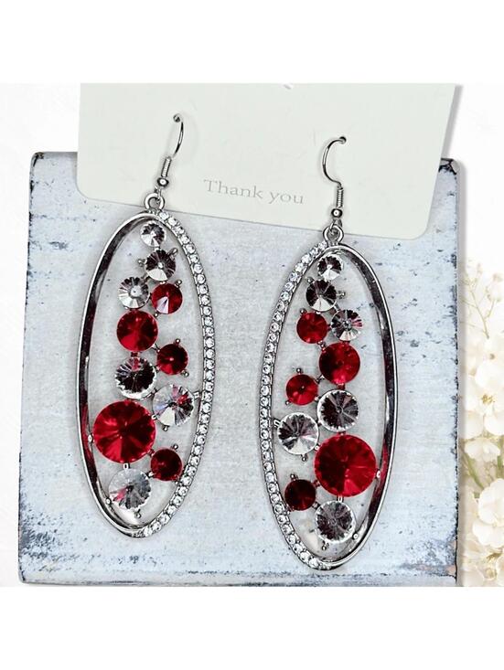 Jewelry - 5658gc. Red Bling Earrings Silvertone
